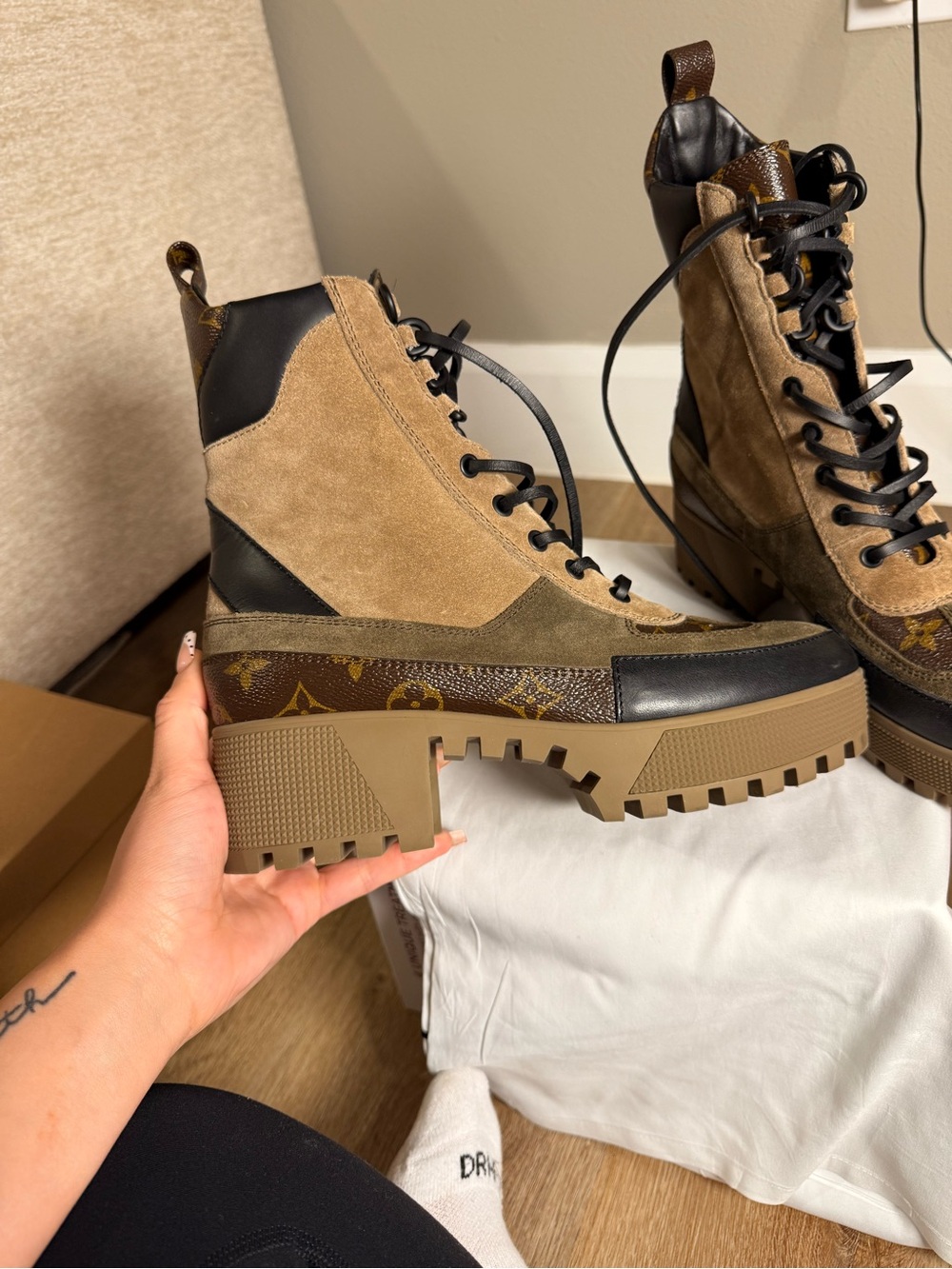 Louis Vuitton Black and Brown Lace-Up Boots